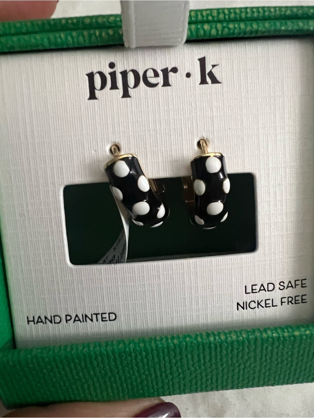 Piper·k Black and White Polka Dot Clip-On Hoop Earrings